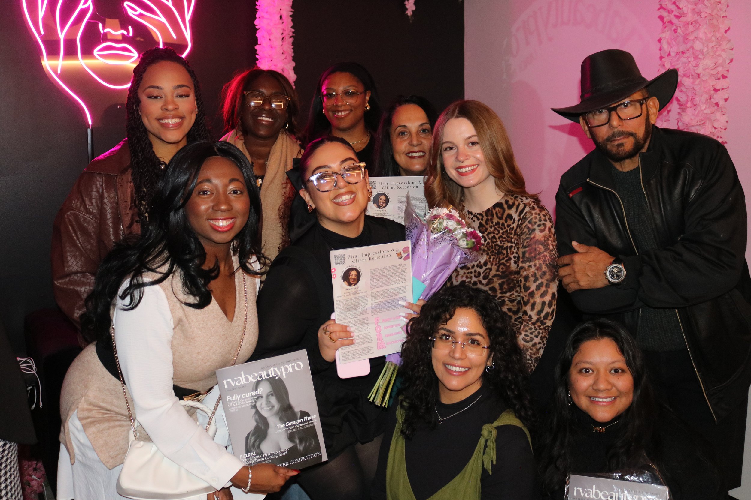 Beauty Professionals of Richmond, Virginia celebrate the writings of Stacey Vega in RVABEAUTYPRO magazine at the magazine’s launch party at AnnMarie & Company Salon Suites.