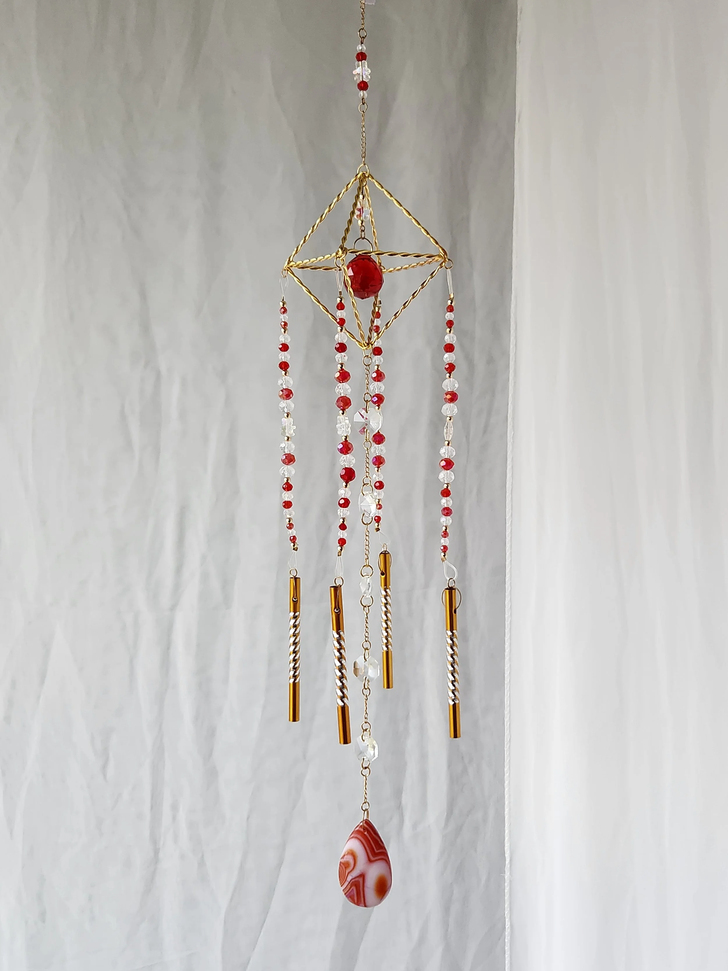 Red, Gold, and Clear Crystal Sun Catcher/Wind Chime