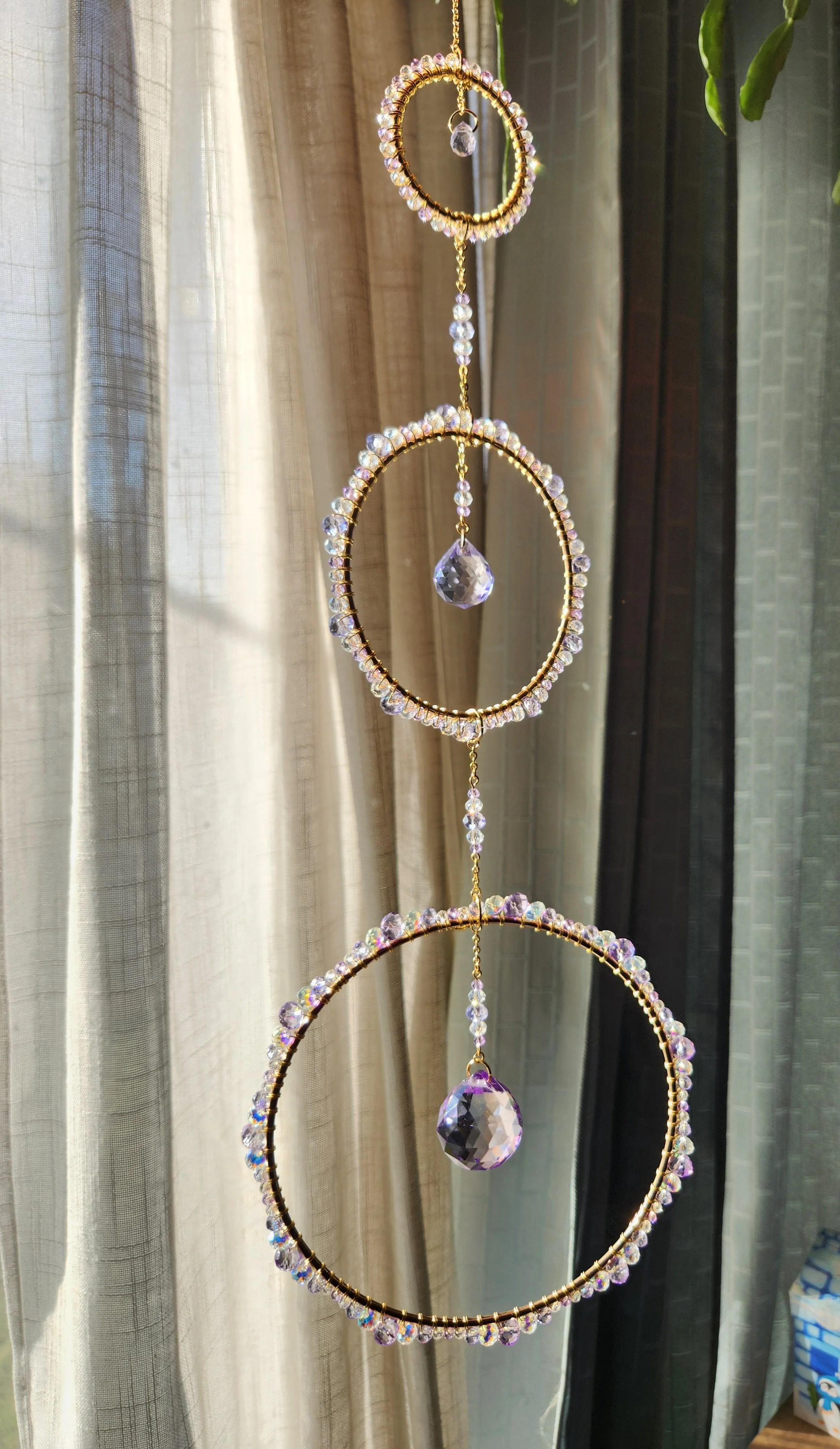 Light Purple and Clear Crystal Three Tier Sun Catcher