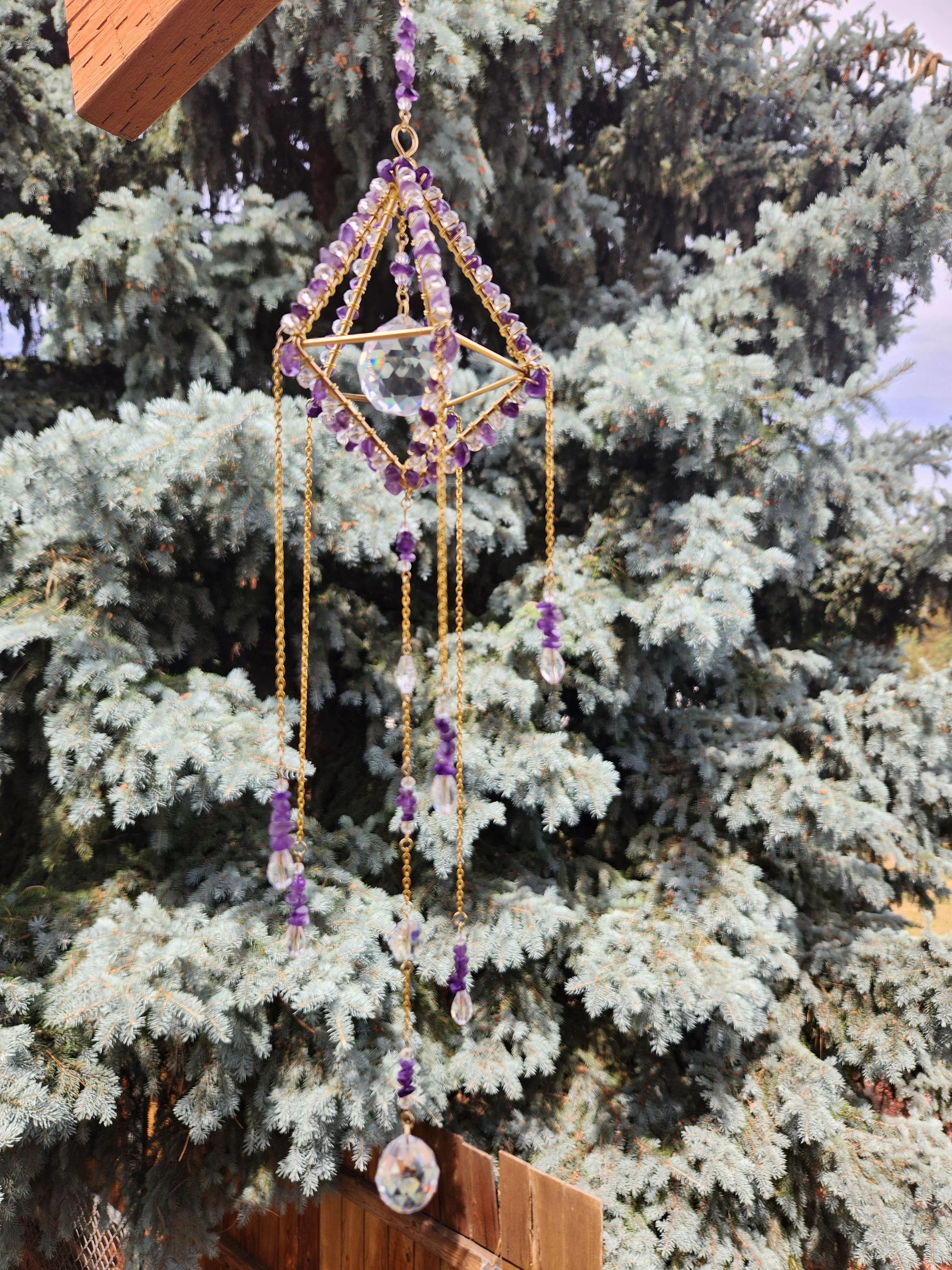 Amethyst Stone and Clear Crystal Prism Sun Catcher