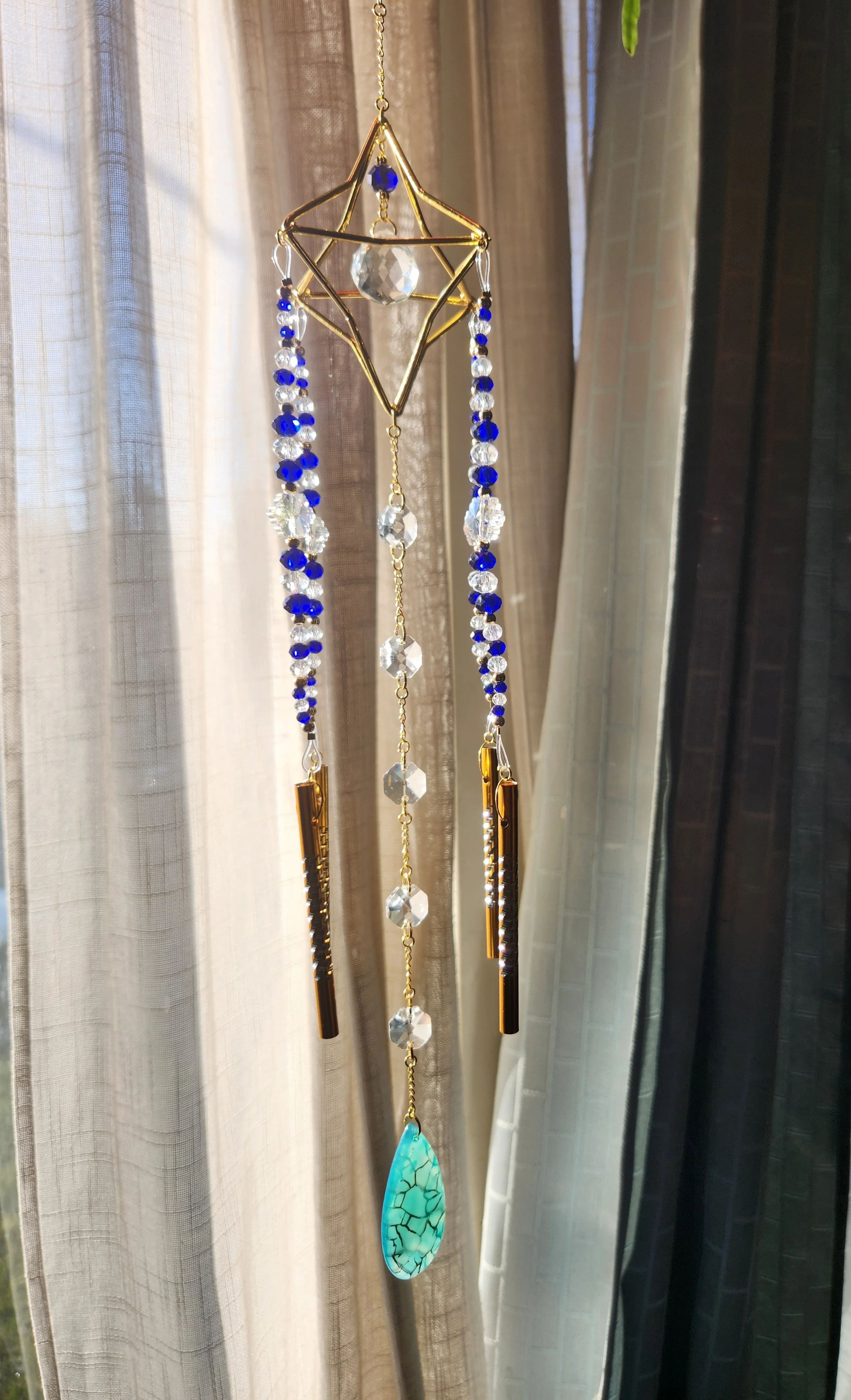 Dark Blue, Gold, and Clear Crystal, Diamond Sun Catcher/ Wind Chime