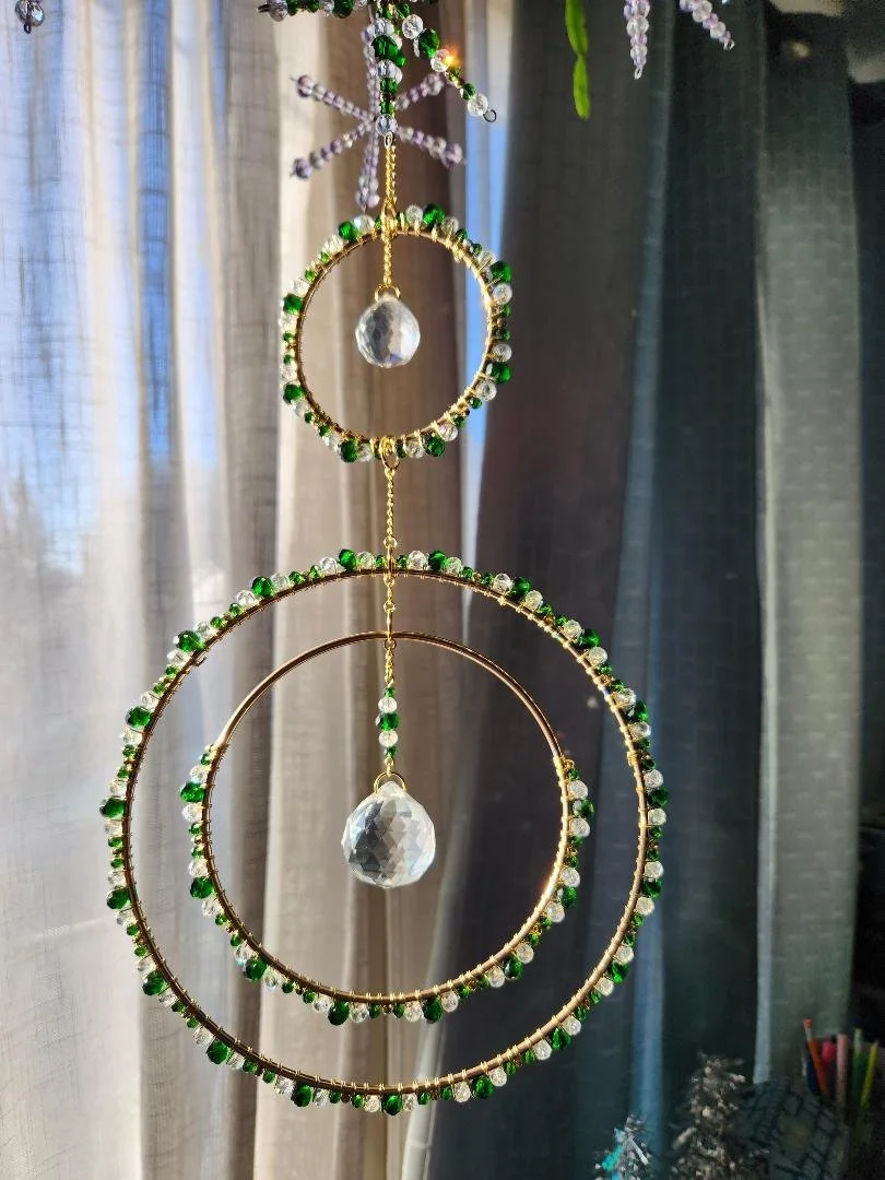 Emerald Green, Gold, and Clear Crystal Sun Catcher
