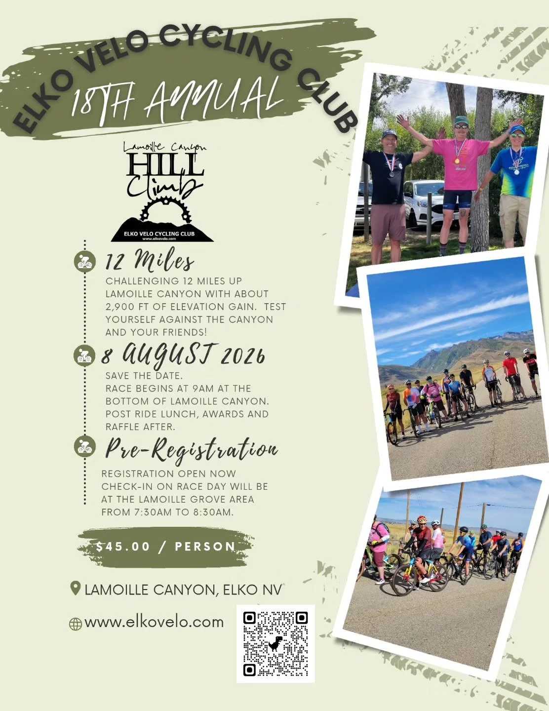 🚴&zwj;♂️⛰️ The climb is calling!
Join us for the 18th Annual Lamoille Canyon Hill Climb on August 8, 2026 and take on one of Nevada&rsquo;s most beautiful rides! 🌲☀️
Whether you&rsquo;re racing for a PR or riding for the views, this iconic climb is