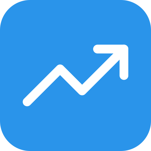 Blue square icon with a white upward trending arrow representing growth or increase.