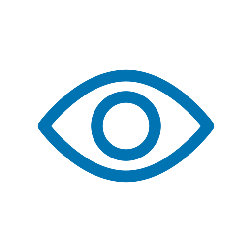 Icon of a blue eye on a white background.