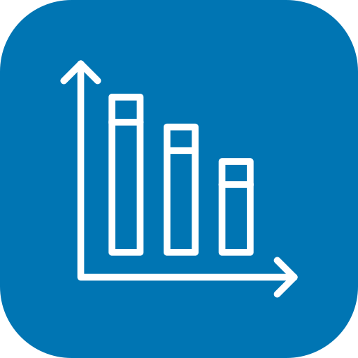 Icon of a descending bar graph with three vertical bars and an upward trend arrow