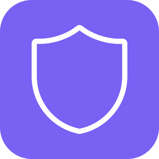 Icon of a shield outline on a purple background.