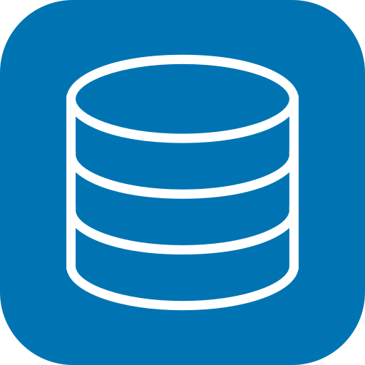 Icon of a database or data storage cylinder on a blue background.