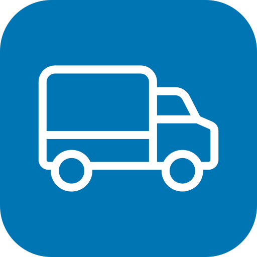Icon of a delivery truck on a blue background.