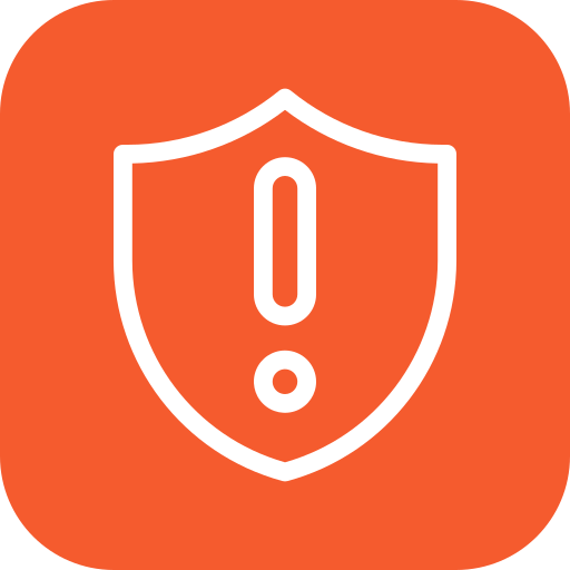 Red emergency alert icon with a white warning shield and exclamation mark.