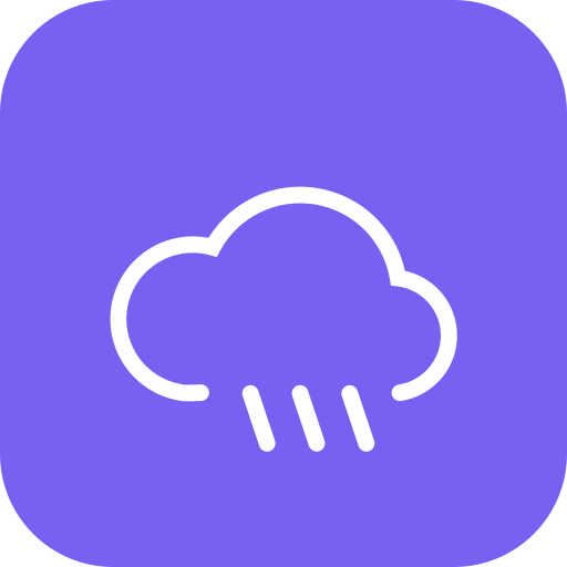 Weather app icon depicting a cloud with rain on a purple background.