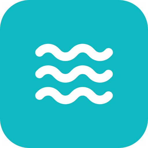 Icon of three wavy white lines on a teal square background with rounded corners.