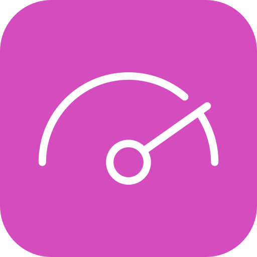A purple app icon with a white speedometer gauge in the center.