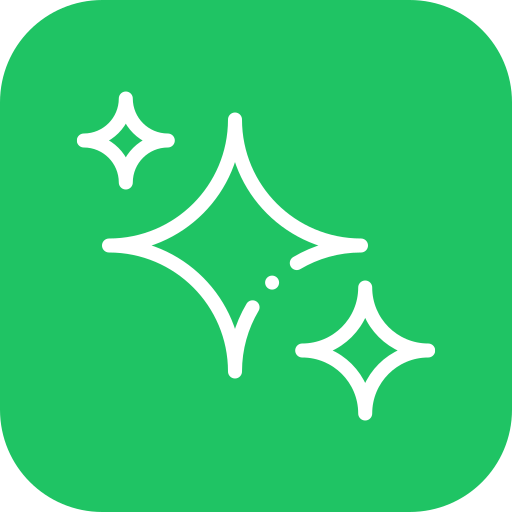 Green square app icon with white sparkles or stars.