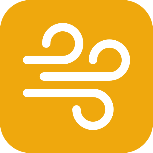 An icon with a yellow background and a white stylized wind or airflow symbol.
