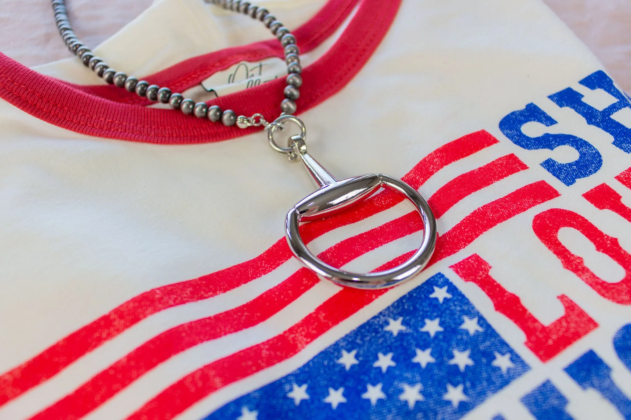 Stainless Steel Snaffle Bit Necklace Western Pearl