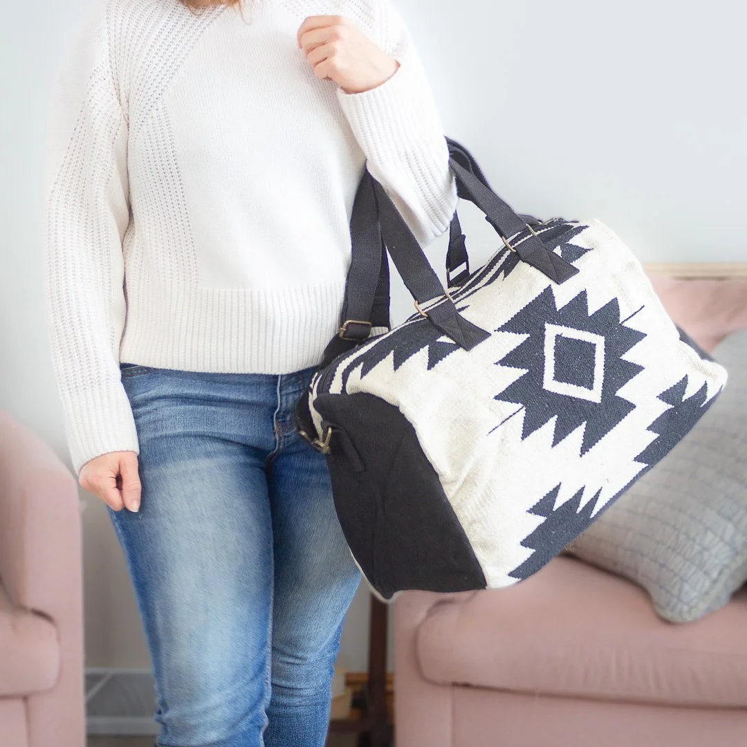 Cream and Black Aztec Duffel