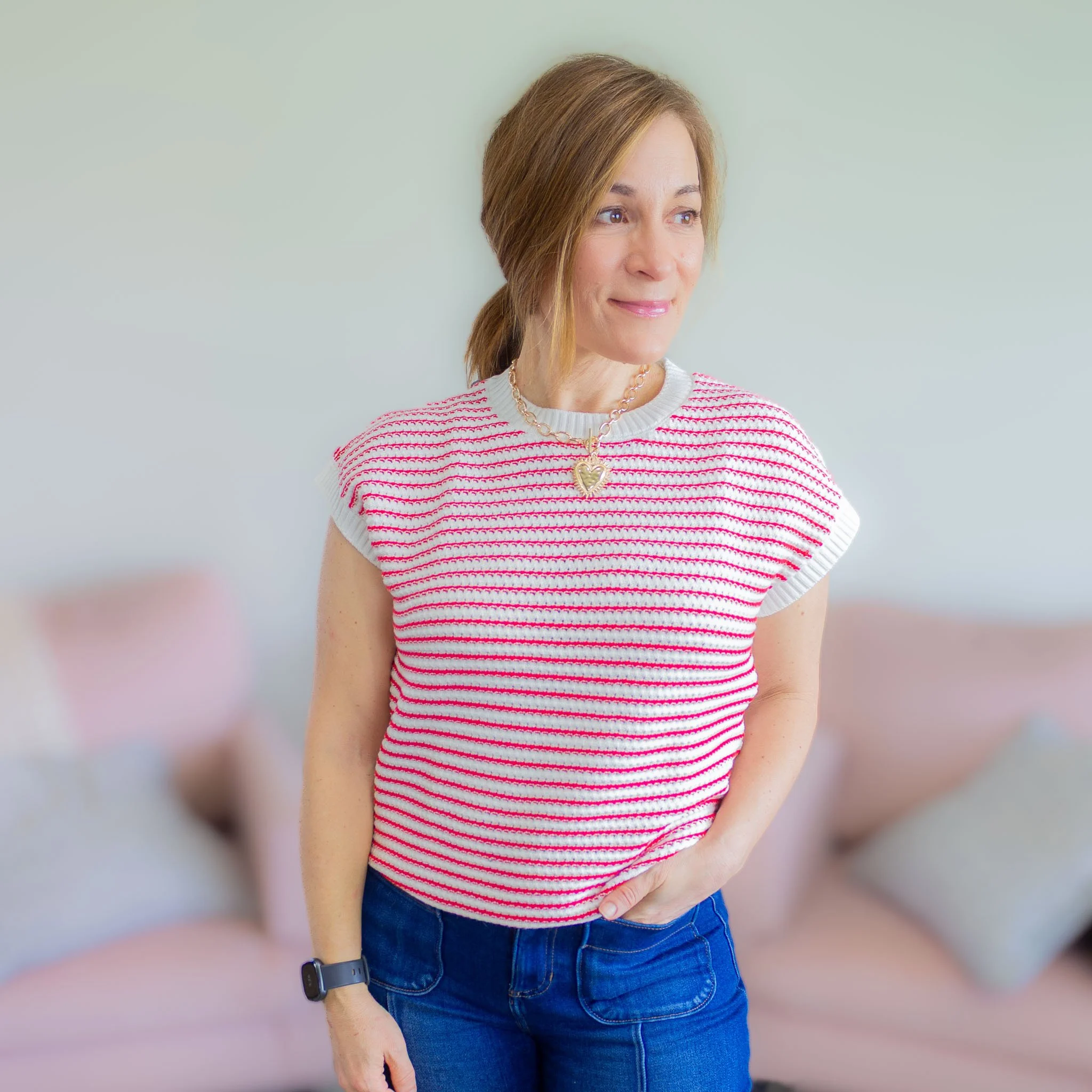 Wear-Me-Anywhere Short Sleeve Sweater Vest - Red