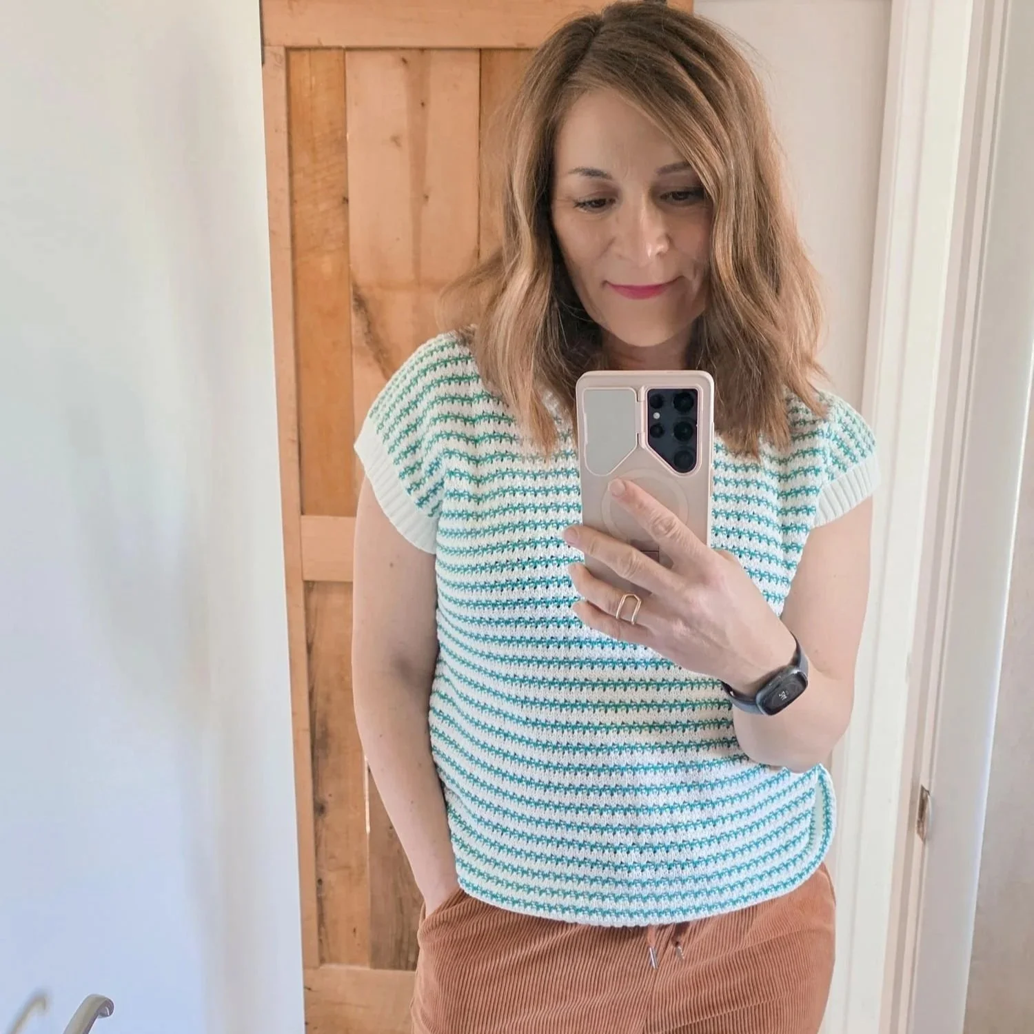 Casual Green Stripe Short Sleeve Sweater Vest