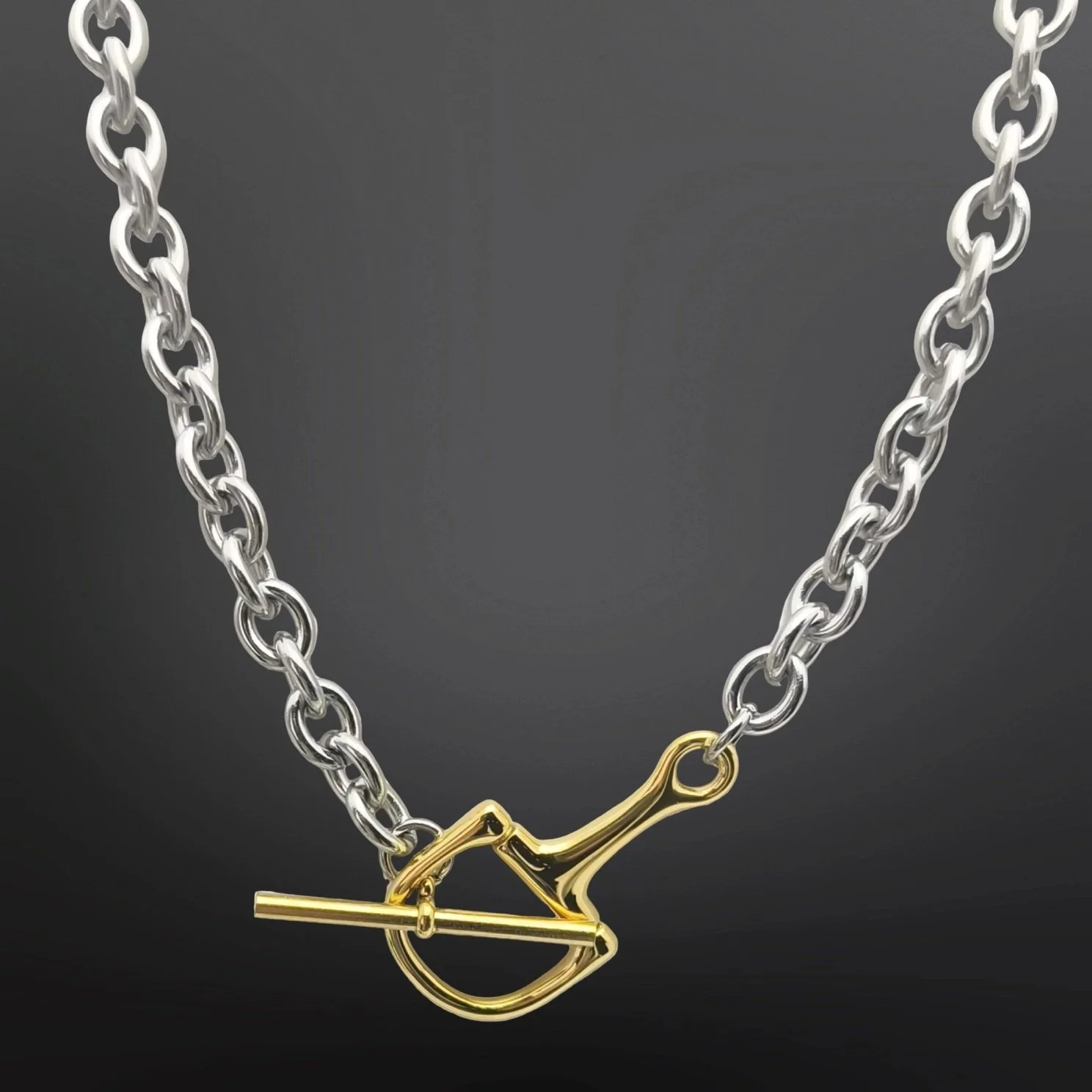 Stainless Steel Equestrian Bit Two Tone Necklace