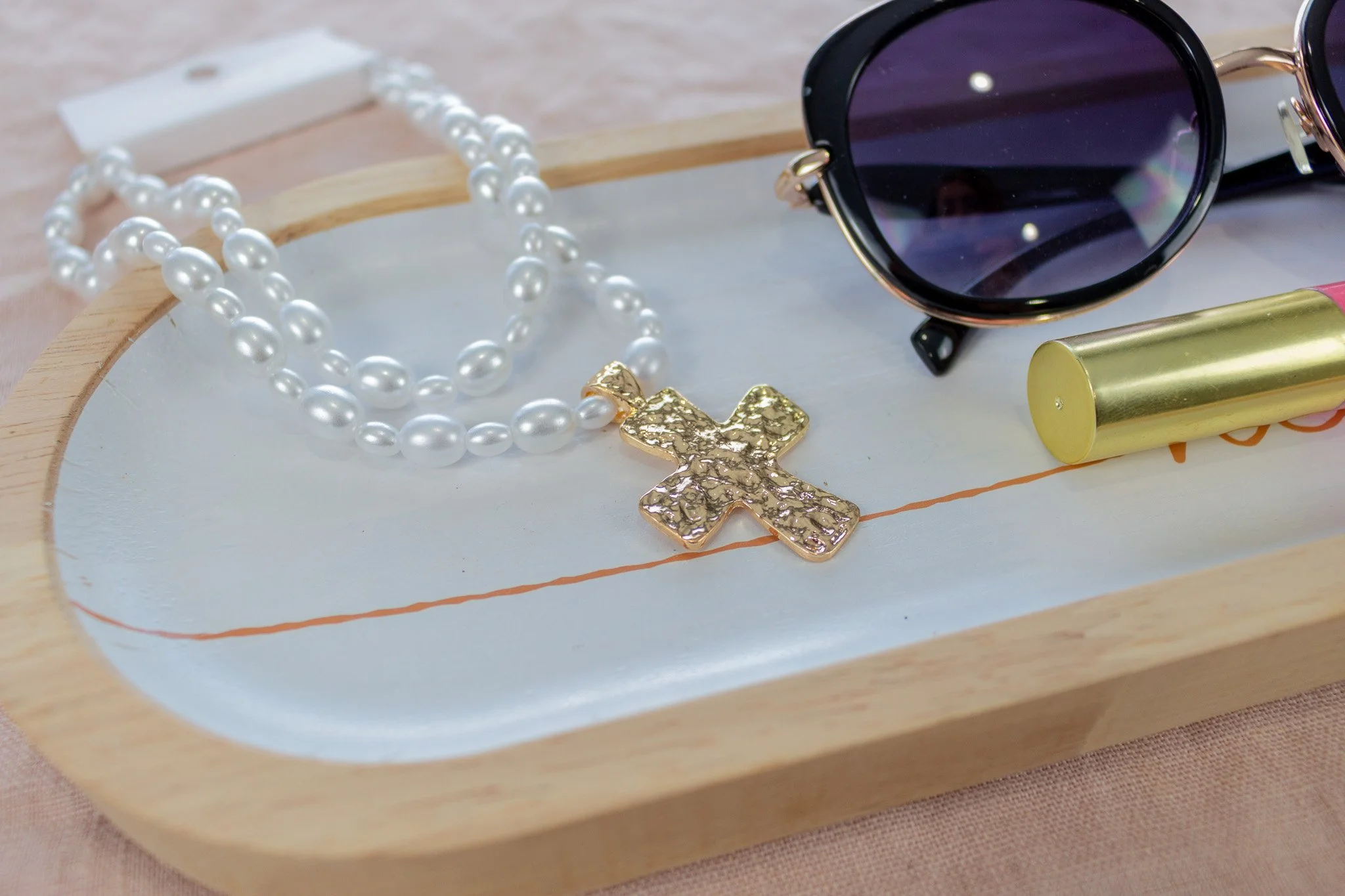 Layered Pearl and Cross Necklace