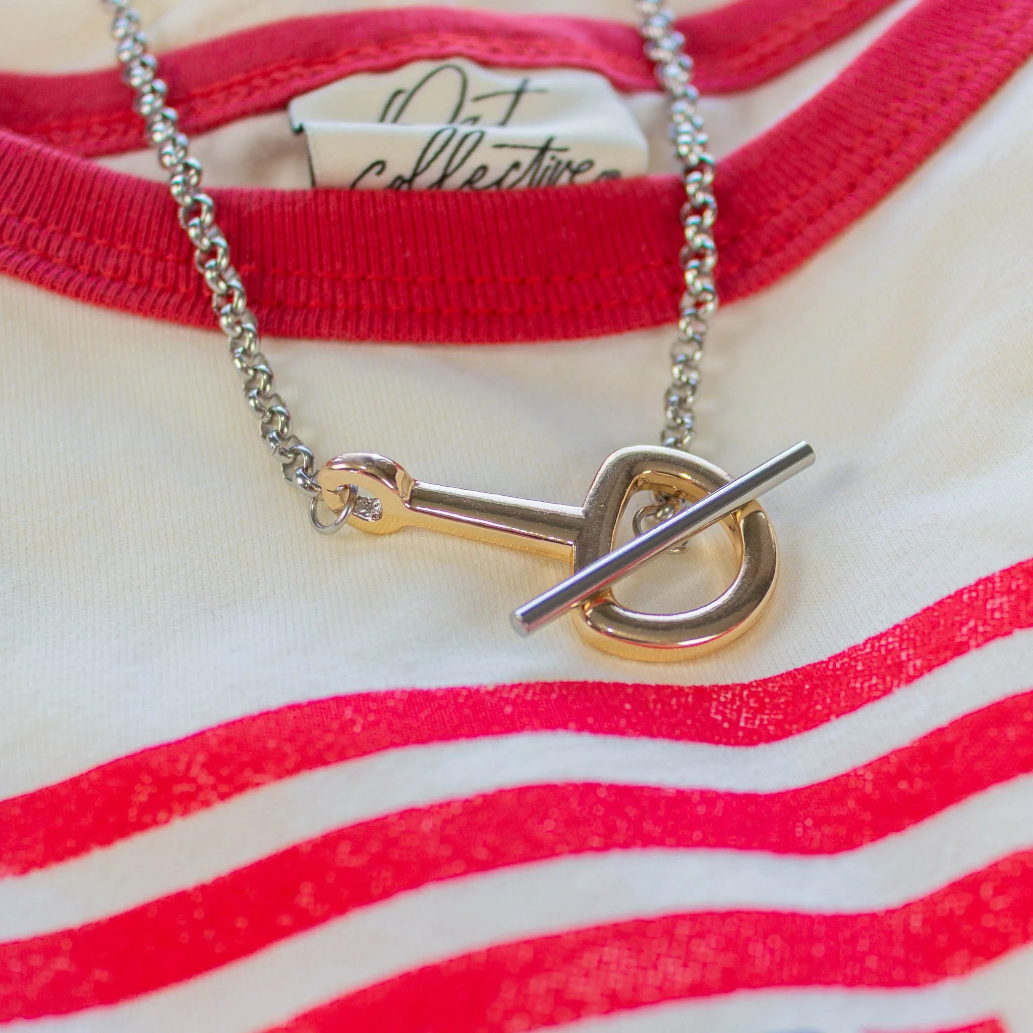 Equestrian Snaffle Bit Two Tone Stainless Steel Necklace