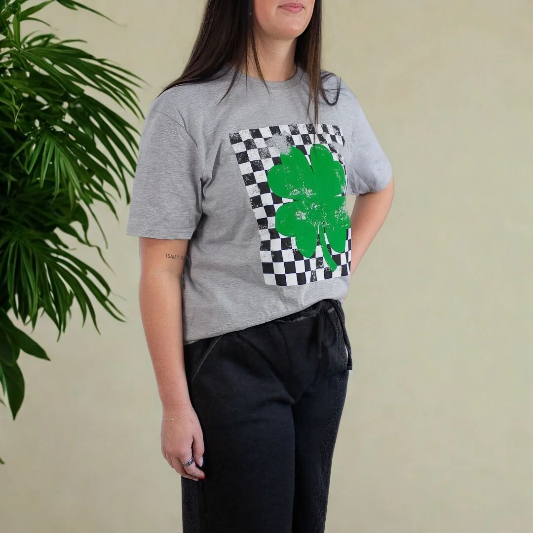 Distressed Checkered Shamrock Tee