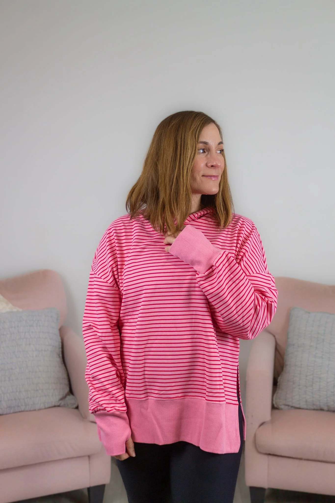Pink Striped Hoodie