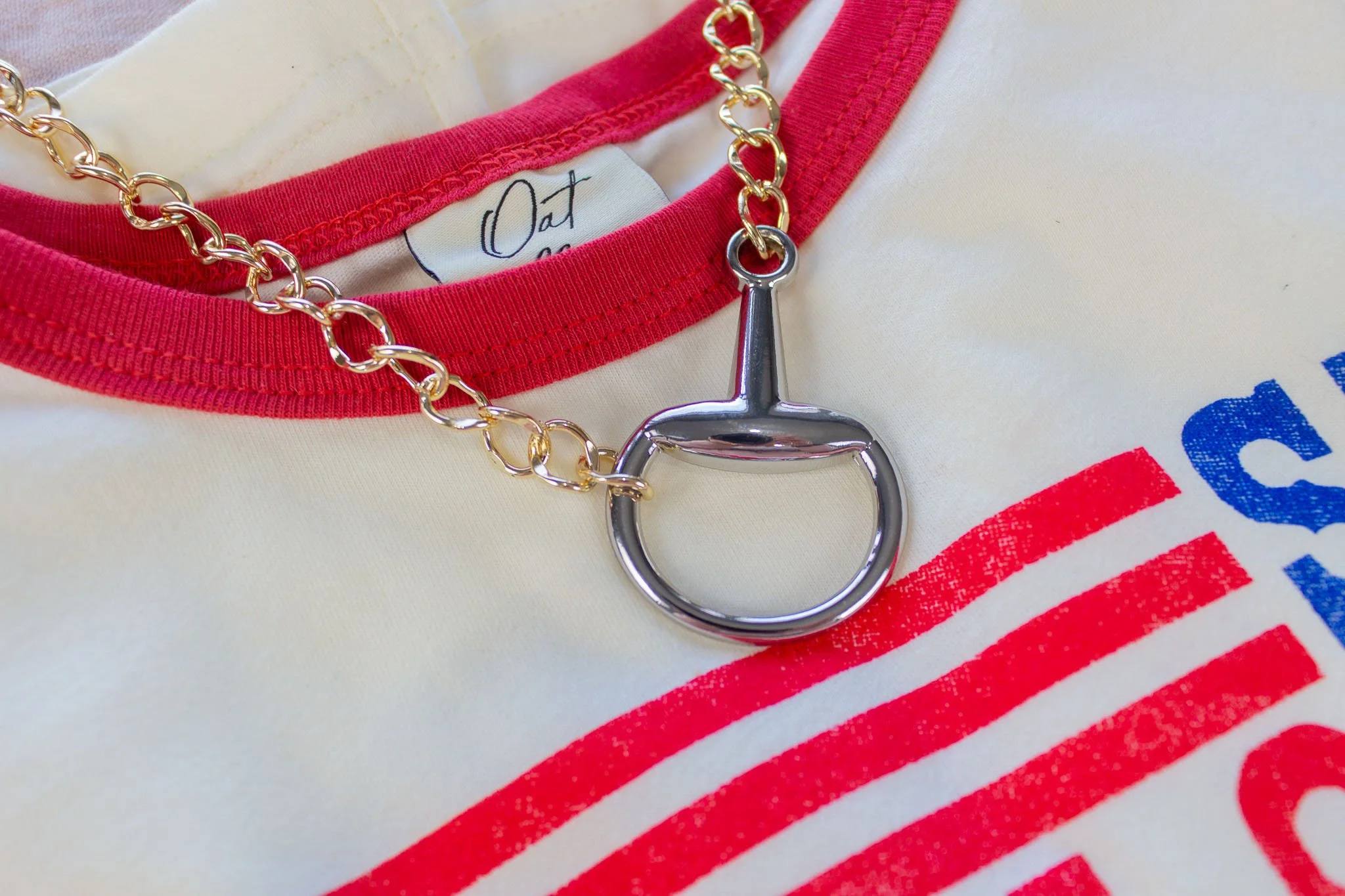 Stainless Steel Snaffle Bit Necklace Two Tone Gold Chain