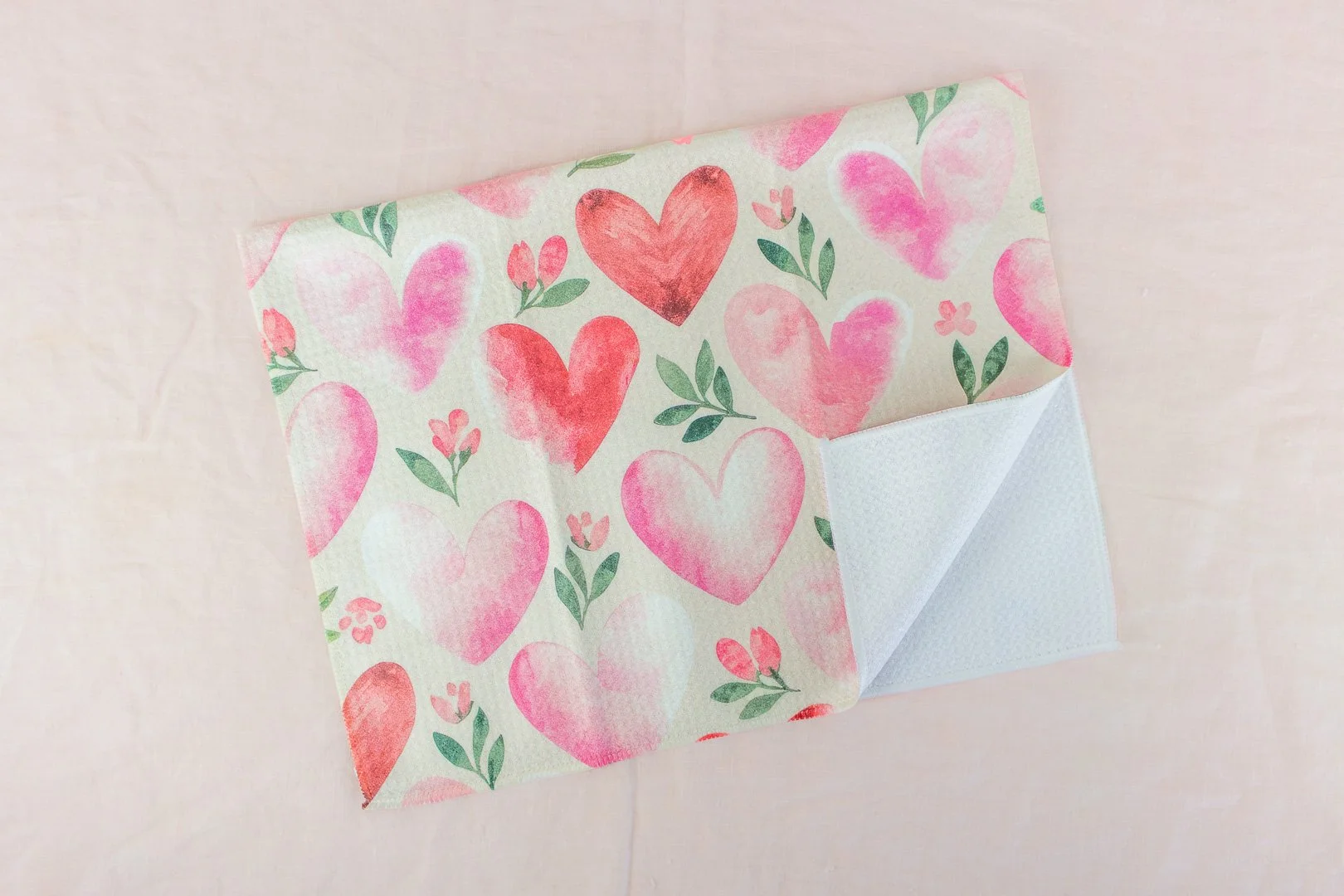 Pink Heart Kitchen Waffle Towel