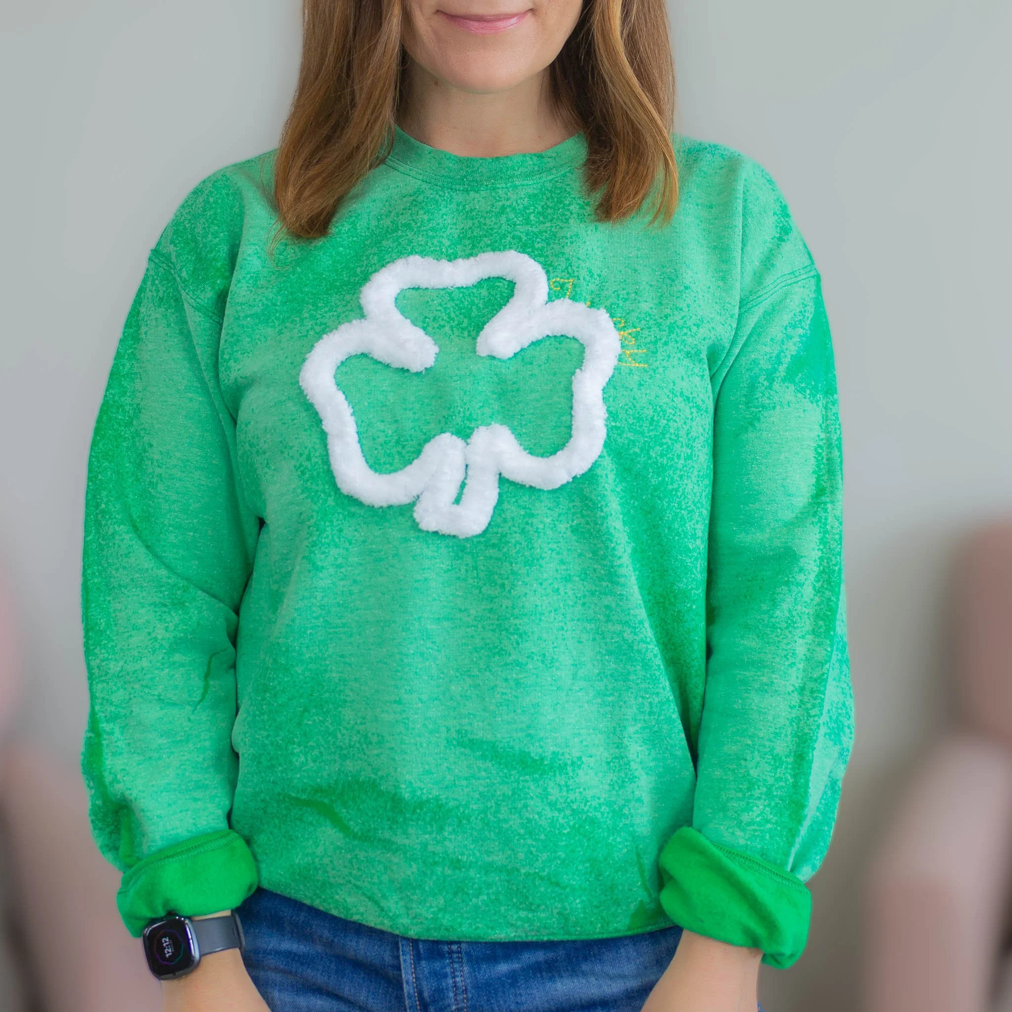 Shamrock "Lucky" Chenille Yarn Sweatshirt