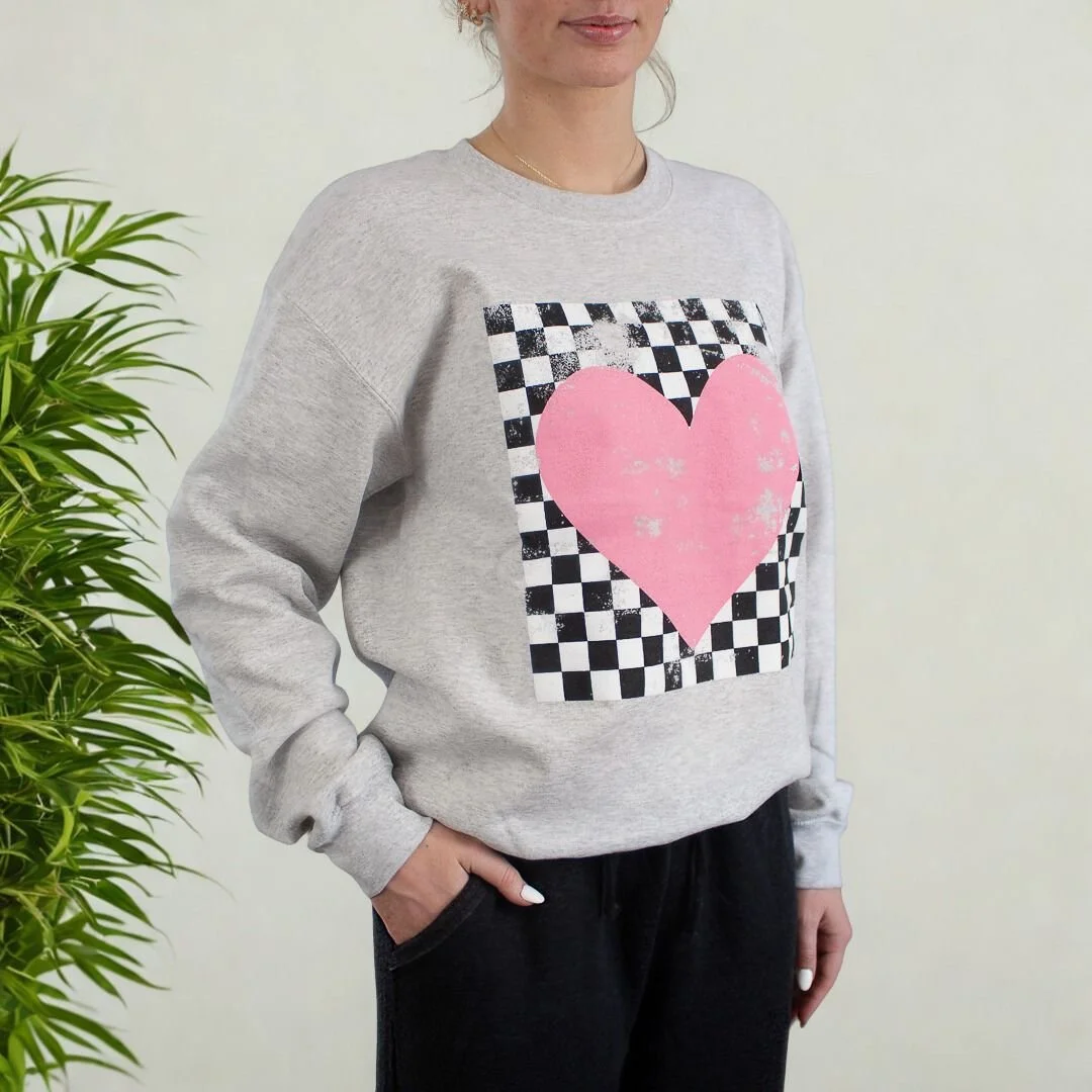 Distressed Checkered Heart Sweatshirt