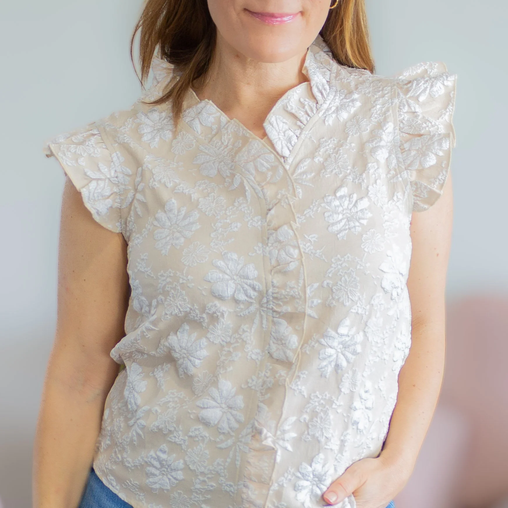 Pretty as a Flower Jacquard Cap Sleeve Top