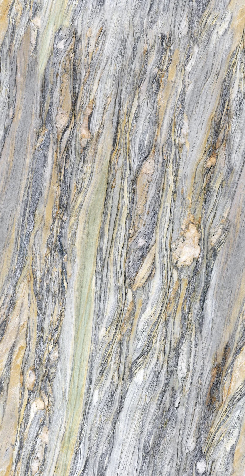 Close-up of a natural stone surface with gray, beige, and gold veins