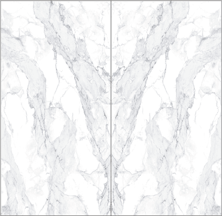 Marble surface with a symmetrical, veined pattern.