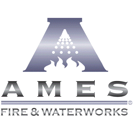 Logo for AMES Fire & Waterworks featuring a stylized letter A with water and fire elements.