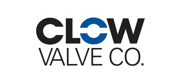 Logo of Clow Valve Co., featuring the company name with a blue letter 'O' in the center.