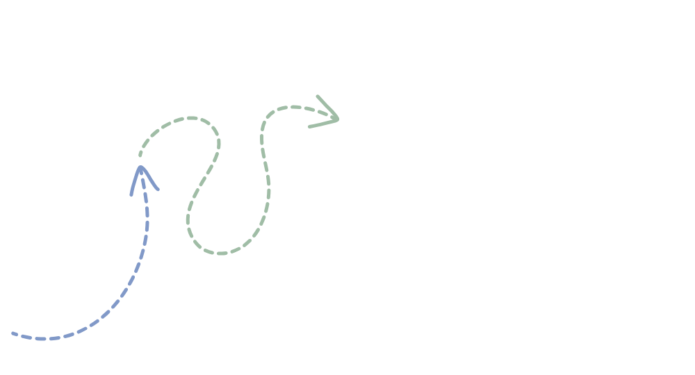 An illustration showing multiple dashed lines with arrows indicating different directions and movements, vary in colors including blue, green, and white.