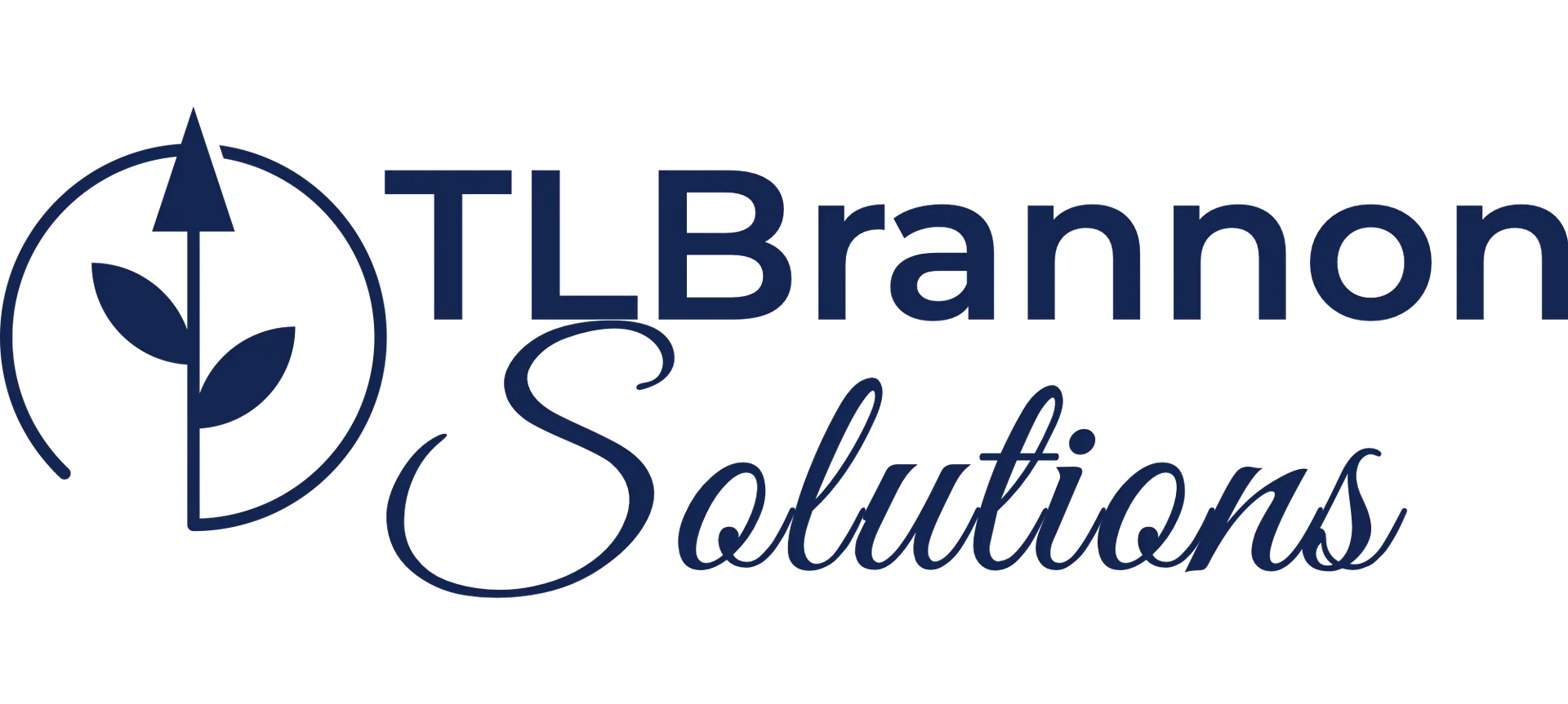 Logo for TLBren Solutions with a compass icon encircling a leaf and an arrow, in dark blue.