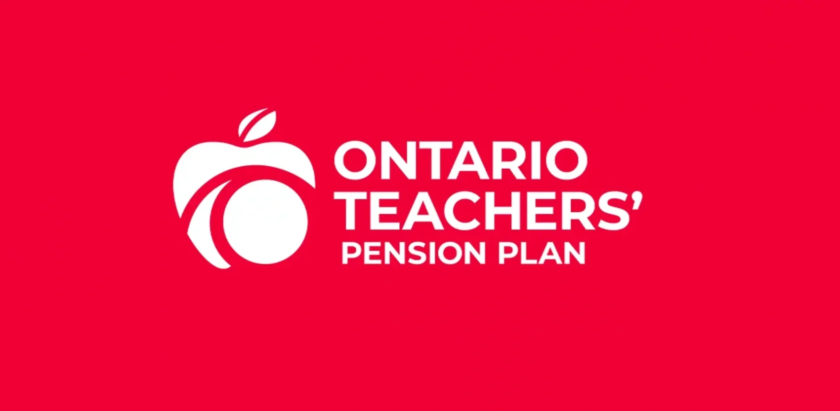Red background with a white apple logo and text that reads "Ontario Teachers' Pension Plan".