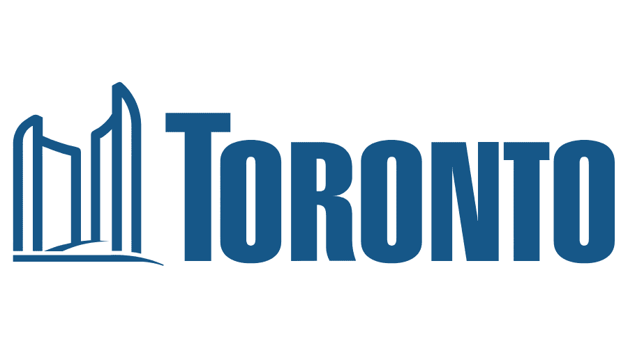 Logo featuring stylized city skyline with the word 'TORONTO' in bold blue text.