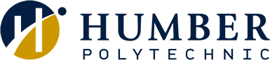 Humber Polytechnic logo featuring a stylized gold and blue emblem beside the text.