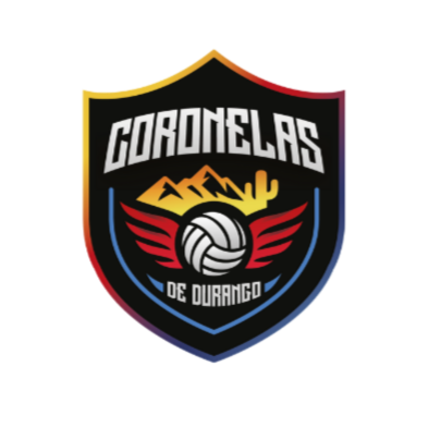Escudo del equipo de voleibol Coronelas de Durango con montaña, sol, cactus, alas y balón de voleibol