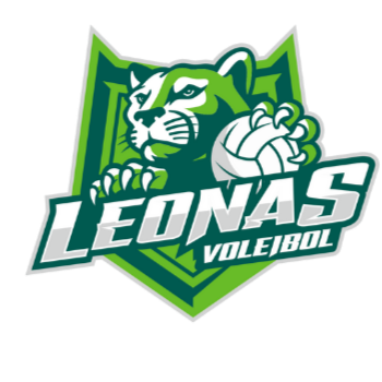 Logo del equipo de voleibol Leónas, con una leona estilizada con una pelota en las patas y el texto 'LEONAS VOLIBOL'.