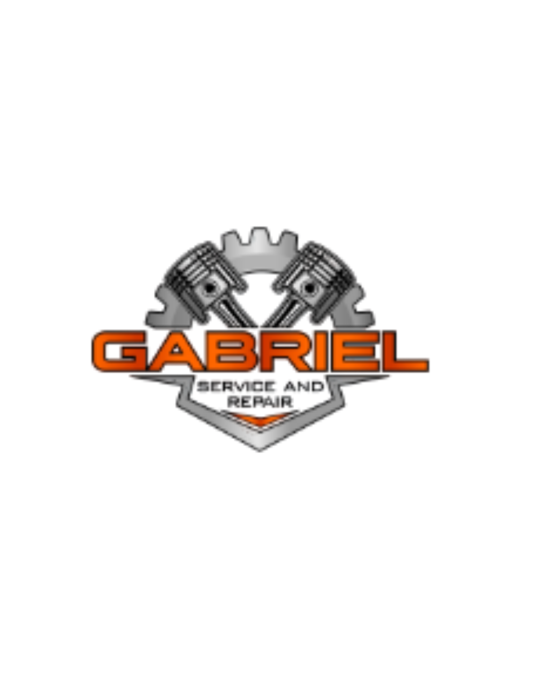 Logo with the name 'Gabriel' in bold orange letters, featuring a gear and engine pistons design in the background.