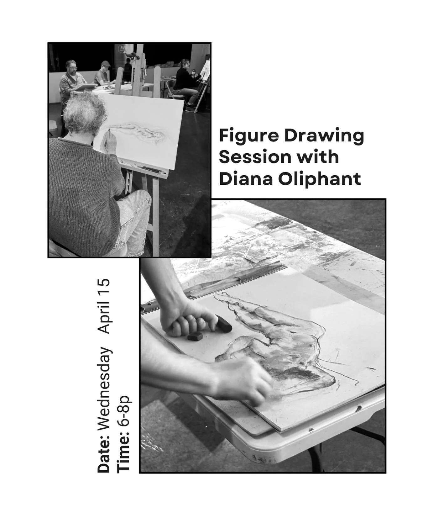 Join us for another figure drawing session led by Diana Oliphant (@djartmodel)! Drop in Wednesday April 15th from 6-8p. Pay what you can&ndash;all proceeds go to the model. Bring drawing materials, paper, and get ready to draw!

For any questions, DM