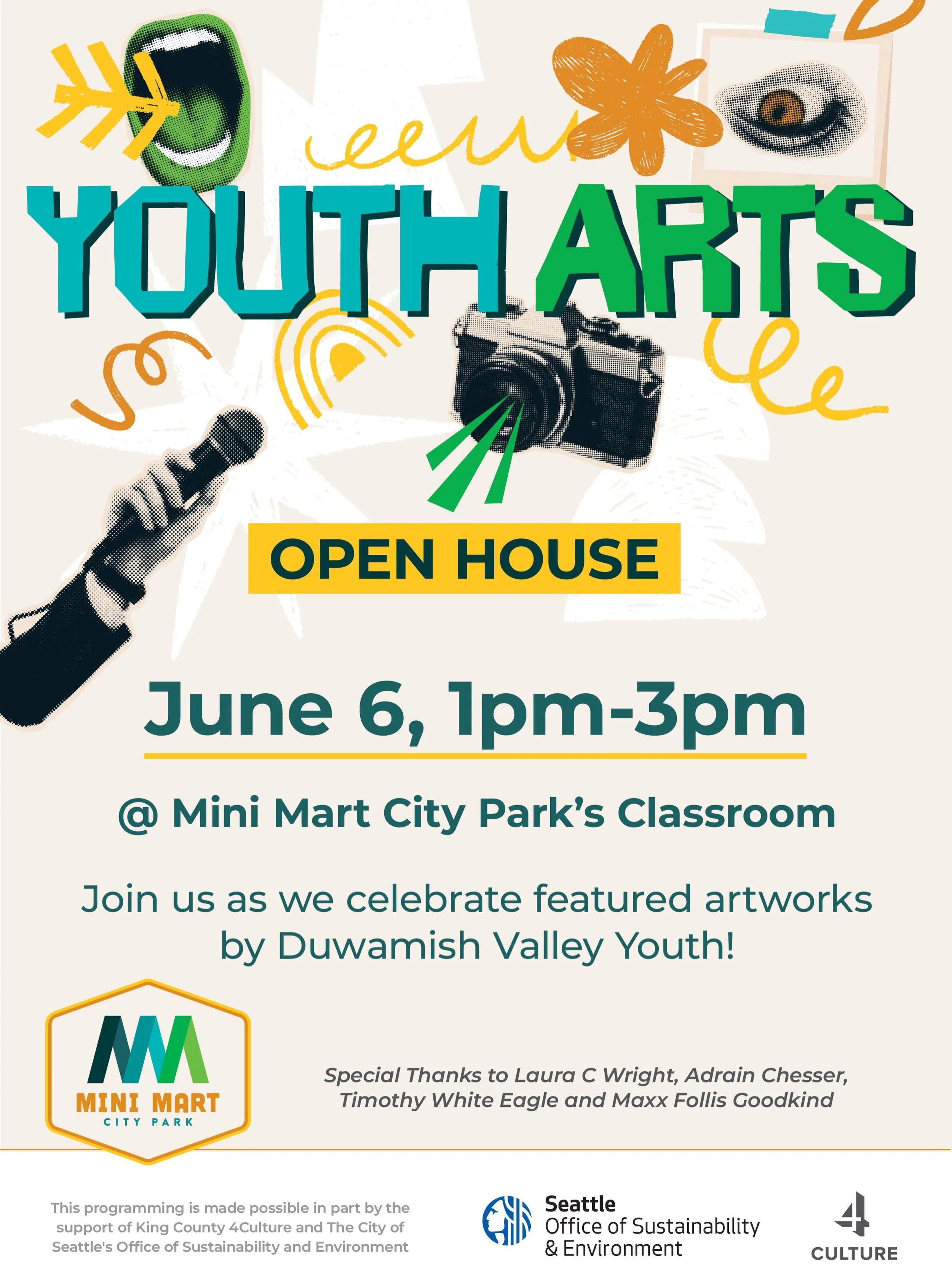 Youth Art Open House!
Saturday June 6
1p to 3p 
6525 Ellis Ave. S

Come see what the Mini Mart youth have been working on at our first Youth Art Open House! They&rsquo;ve been working on zines, super 8 films, and an art exhibition! Light snacks and b