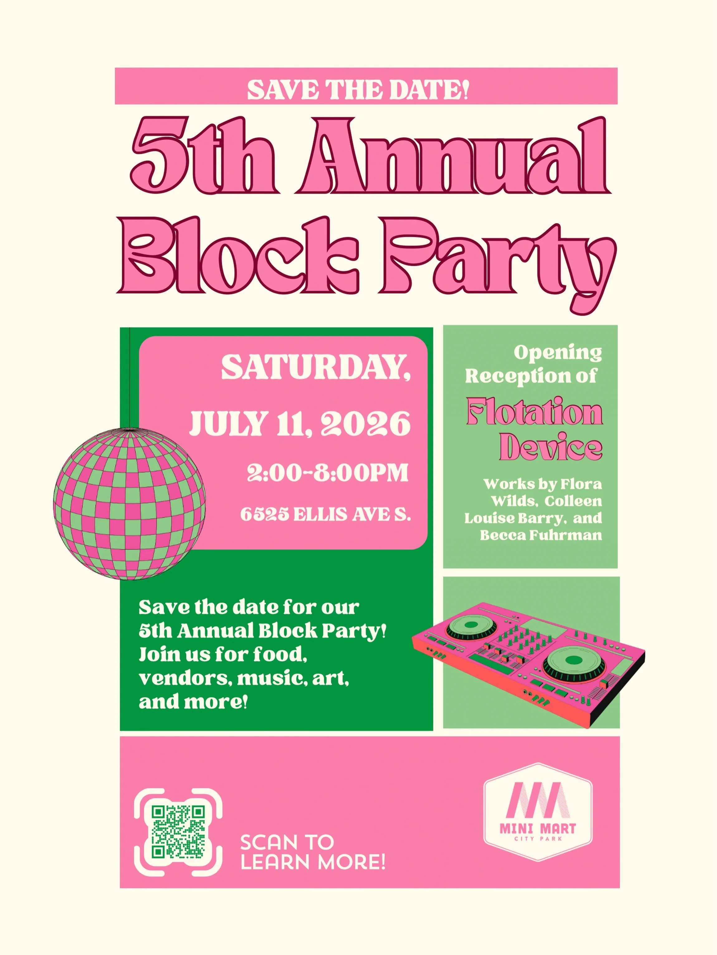 𝙎𝘼𝙑𝙀 𝙏𝙃𝙀 𝘿𝘼𝙏𝙀! Our 5th Annual Block Party is just a month away! Mark 𝗝𝘂𝗹𝘆 𝟭𝟭𝘁𝗵 𝟮-𝟴𝗽 on your calendar, and keep your eyes peeled for more details, vendor calls, volunteer opportunities and more! 

For any questions, DM us or emai