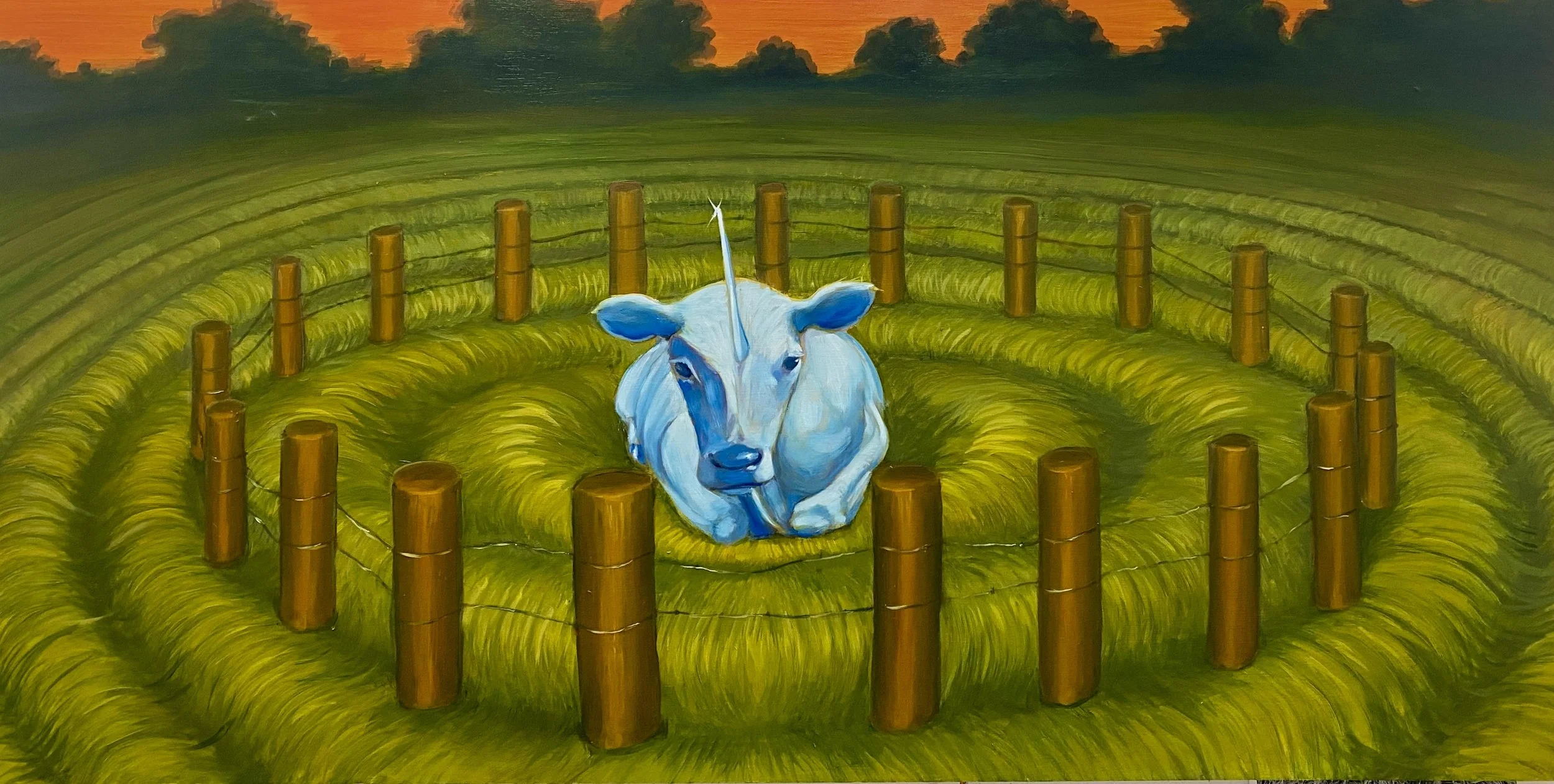 Unicorn in Captivity / 24 x 48in / 60.96 x 121.92cm / Oil on wood panel
