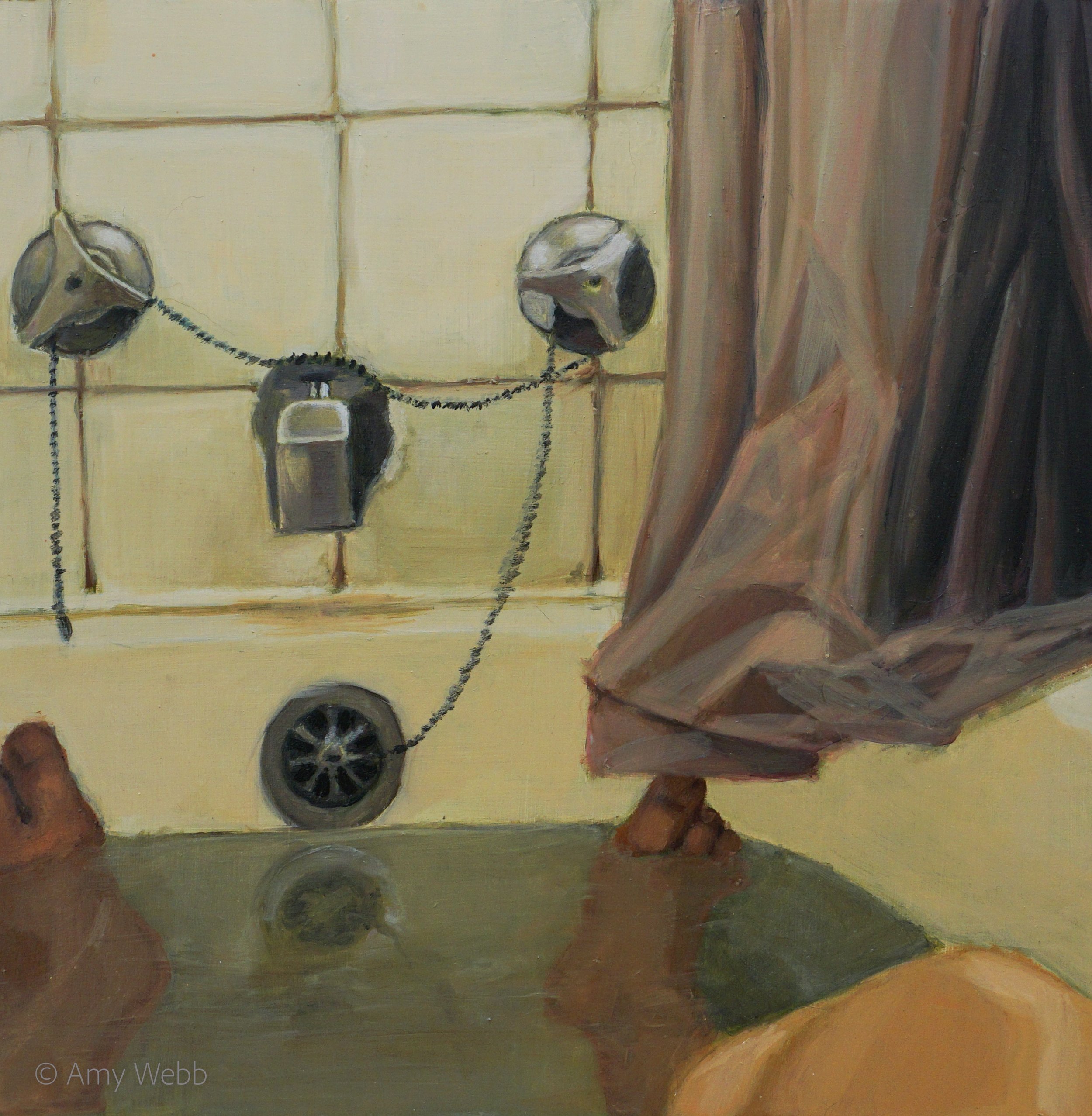 In the Bath / 12 x 12in / 30.48 x 30.48 / Oil on wood panel